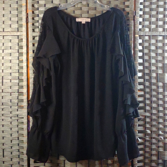 Ann Taylor Loft Dot Laced Ruffle Sleeve Blouse L - Picture 2 of 15